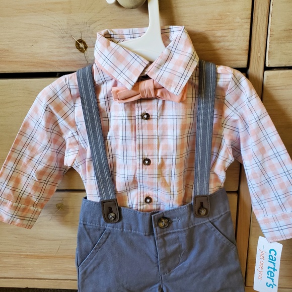 Carter's 3 Piece Shirt Bow Tie Pants Suspenders SET 6 Months NEW - Picture 2 of 4
